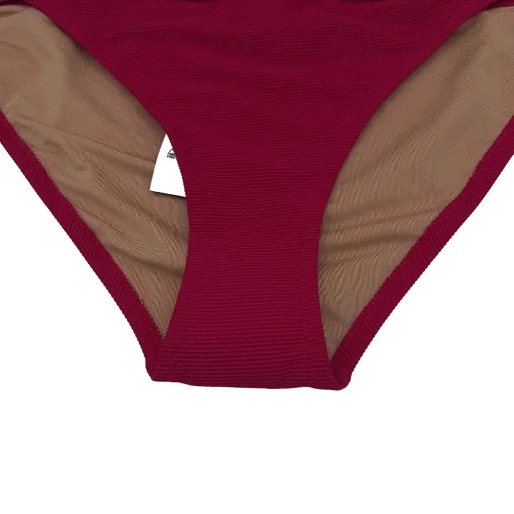 NWT J. Crew Fuchsia Pink Ribbed Hipster Bikini Swim Bathing Suit Bottom Large
